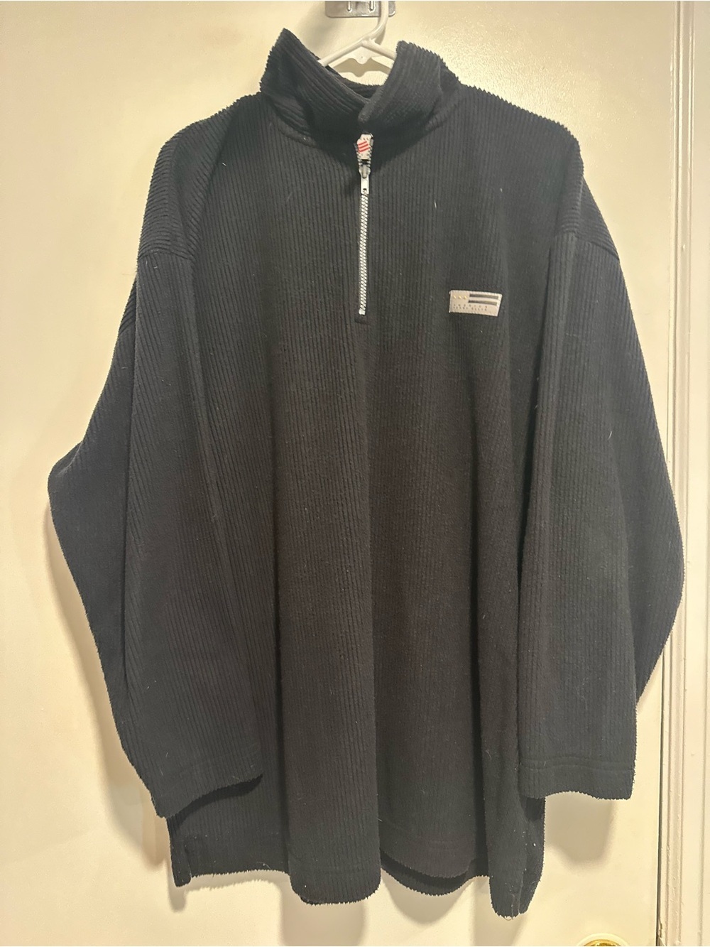 Vintage 90s Perry Ellis America Black Sz:L 1/4 Zip Ribbed Long Sleeve Sweater.